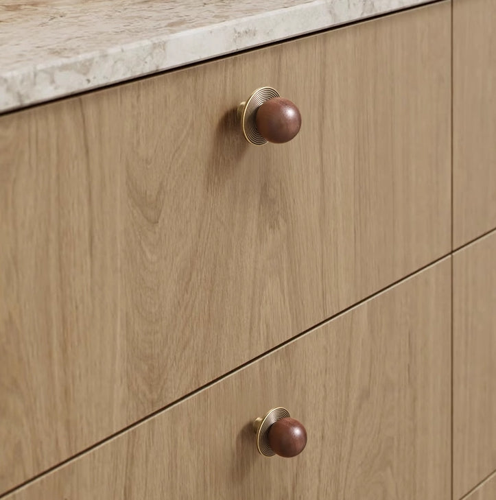 Walnut Brass Saturn Cabinet Knobs, Japandi Kitchen Hardware, Polished Chrome, Antique Bronze