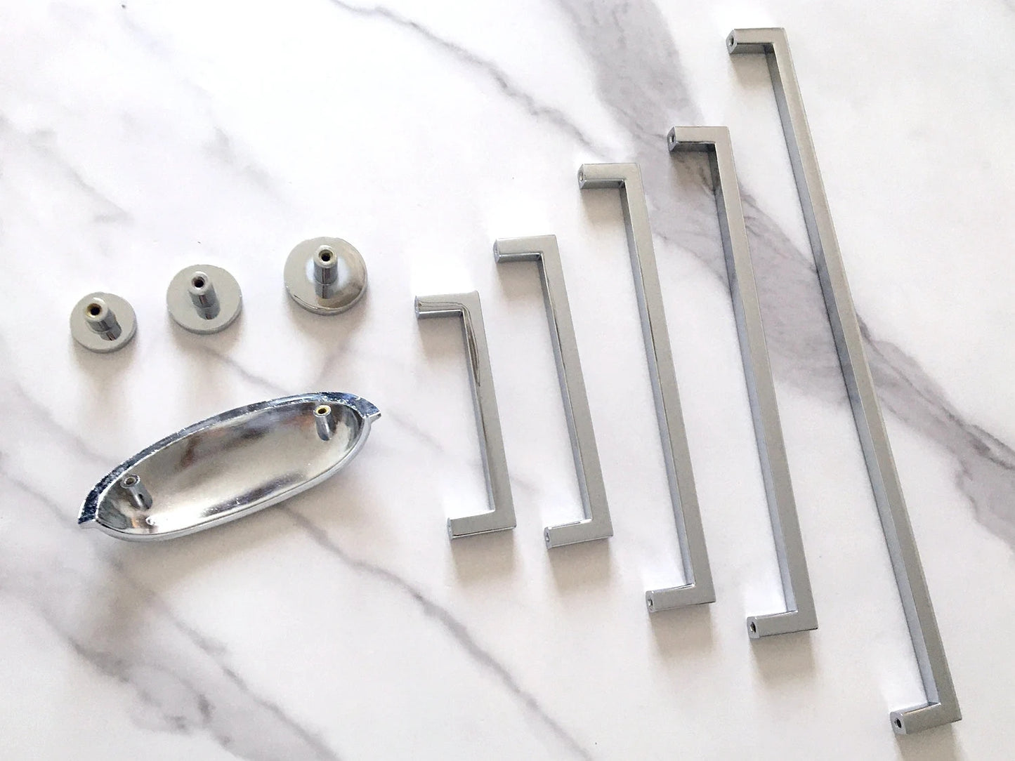 Polished Chrome Cabinet Pulls, Square Drawer Handles, Modern Kitchen Hardware