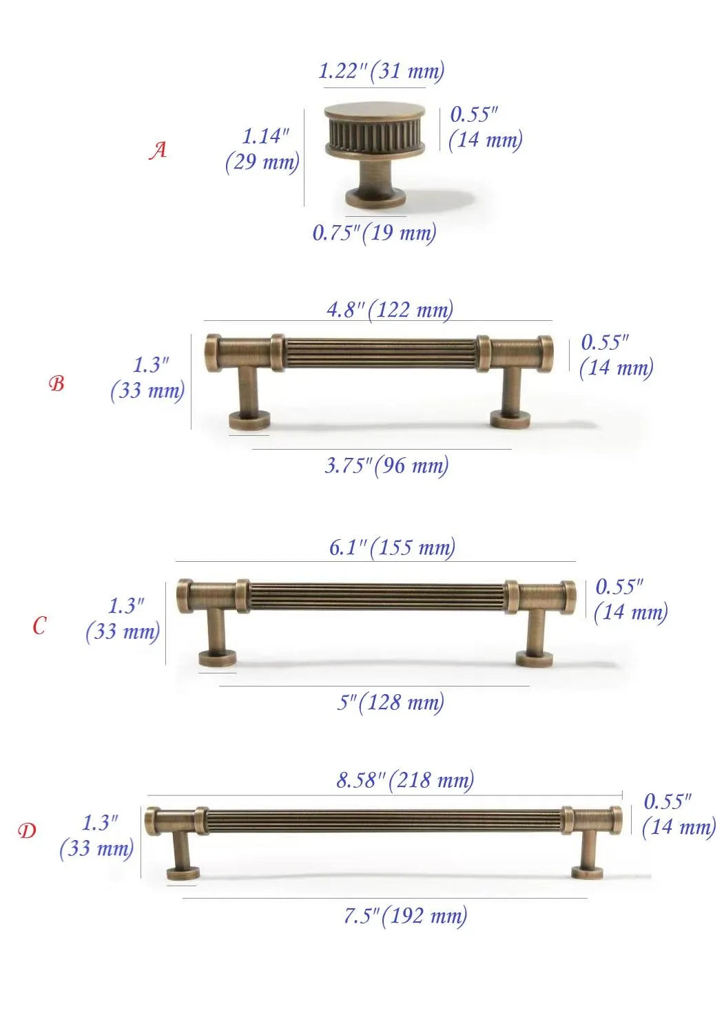 Reeded Antique Bronze Brass Cabinet Bar Pulls for Retro Decor | Lynns Hardware
