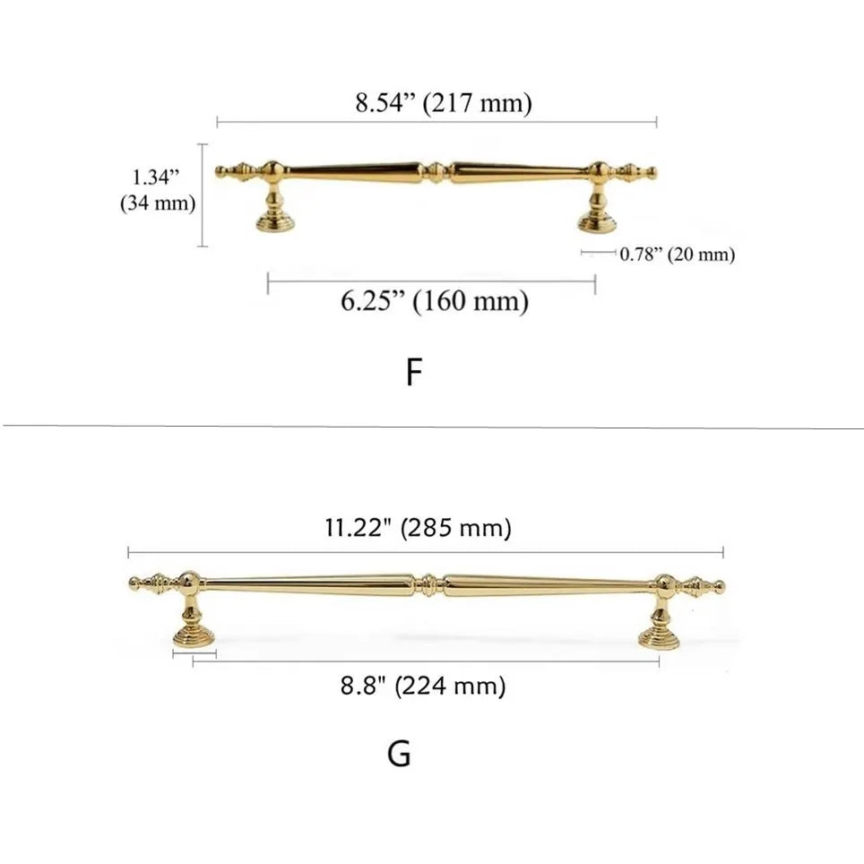 Polished Gold Brass Cabinet Bar Pulls European Style Luxury Shiny