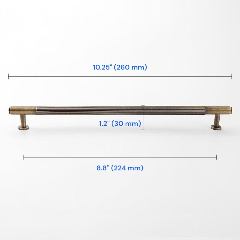 Fluted Brass Cabinet Pulls 96 128 160 224 256 320 mm, Antique Bronze Knurled Kitchen Hardware