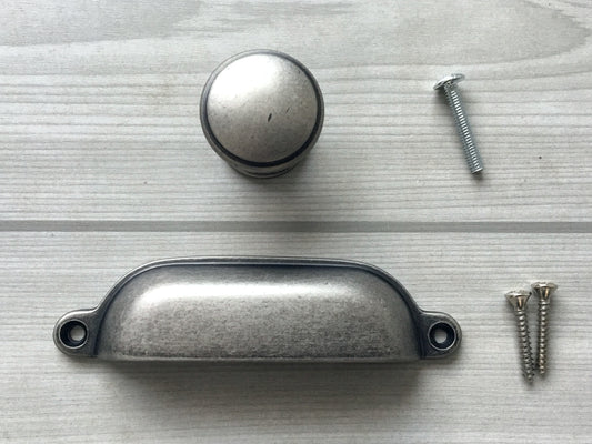 3.75" 96 mm Centers Cup Drawer Pull, Antique Pewter, Kitchen Cabinet Hardware