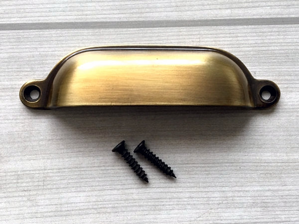 3.75" Centers Cup Drawer Pulls, Gold Bronze, MCM Cabinet Hardware, 96 mm Holes