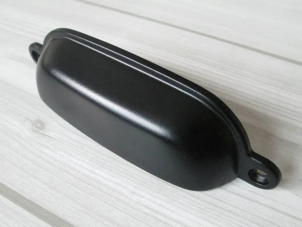 3.5" 3.75" 4.75" Retro Cup Drawer Pull, Black Bin Handle, Kitchen Cabinet Hardware