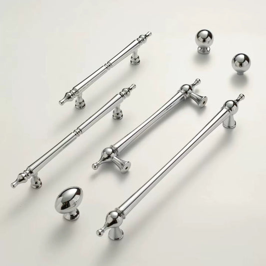 European Polished Chrome Cabinet Handle, Round Drawer Knob, Contemporary Kitchen Hardware