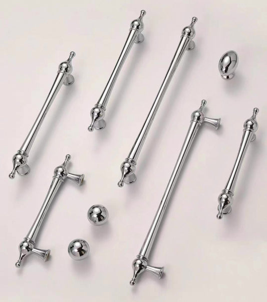 European Polished Chrome Cabinet Handle, Round Drawer Knob, Contemporary Kitchen Hardware