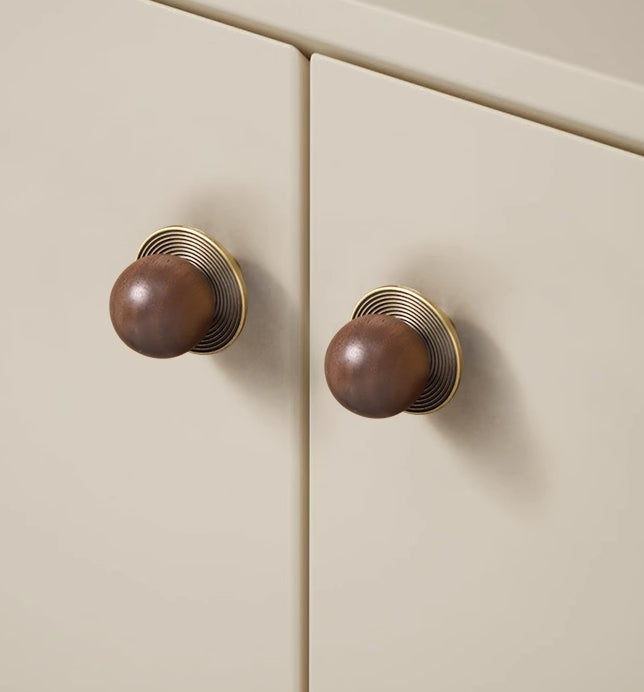Walnut Brass Saturn Cabinet Knobs, Japandi Kitchen Hardware, Polished Chrome, Antique Bronze