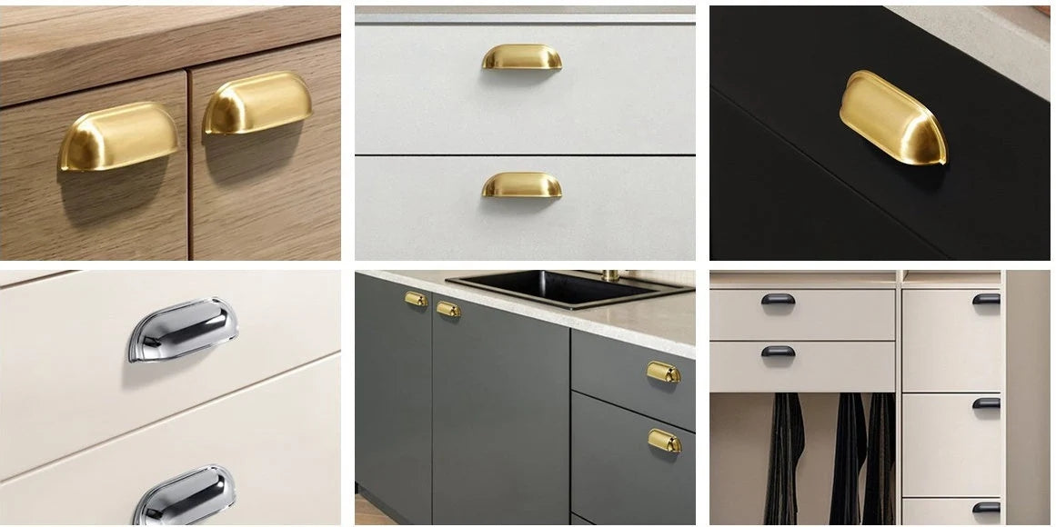 2.5" 3" Centers Brass Cup Drawer Pulls, Polished Gold Chrome Matte Black, 64 76 mm Centers