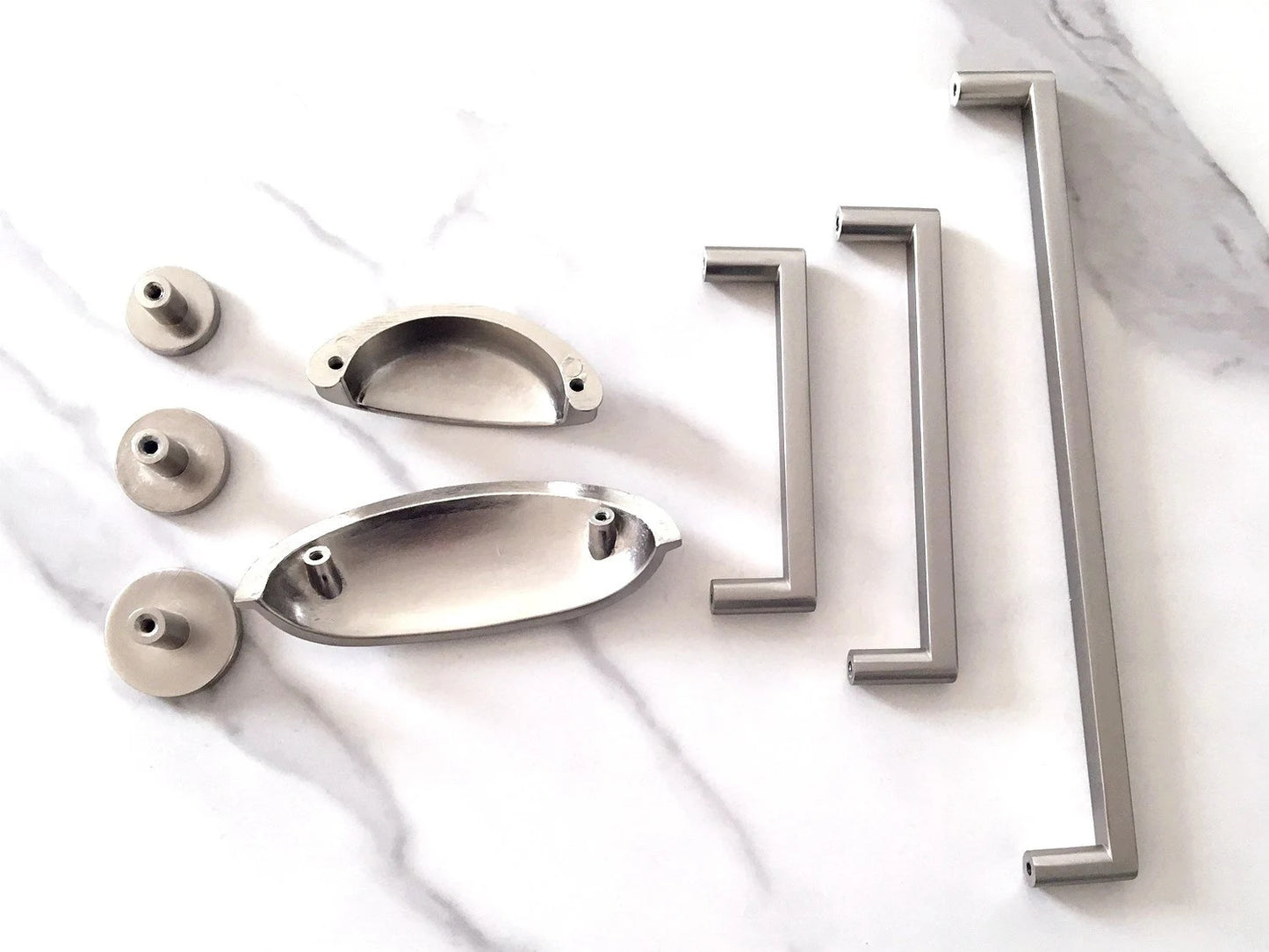 Minimalist Nickel Cabinet Handles, Cup Drawer Pulls, Kitchen Hardware