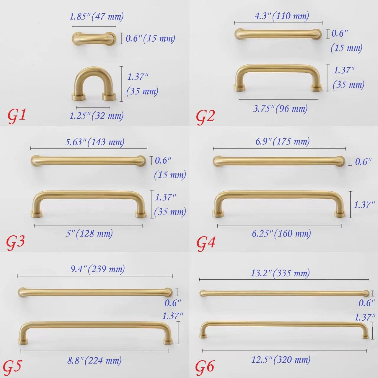 Brushed Brass D Cabinet Pulls, Cup Handles, Kitchen Hardware
