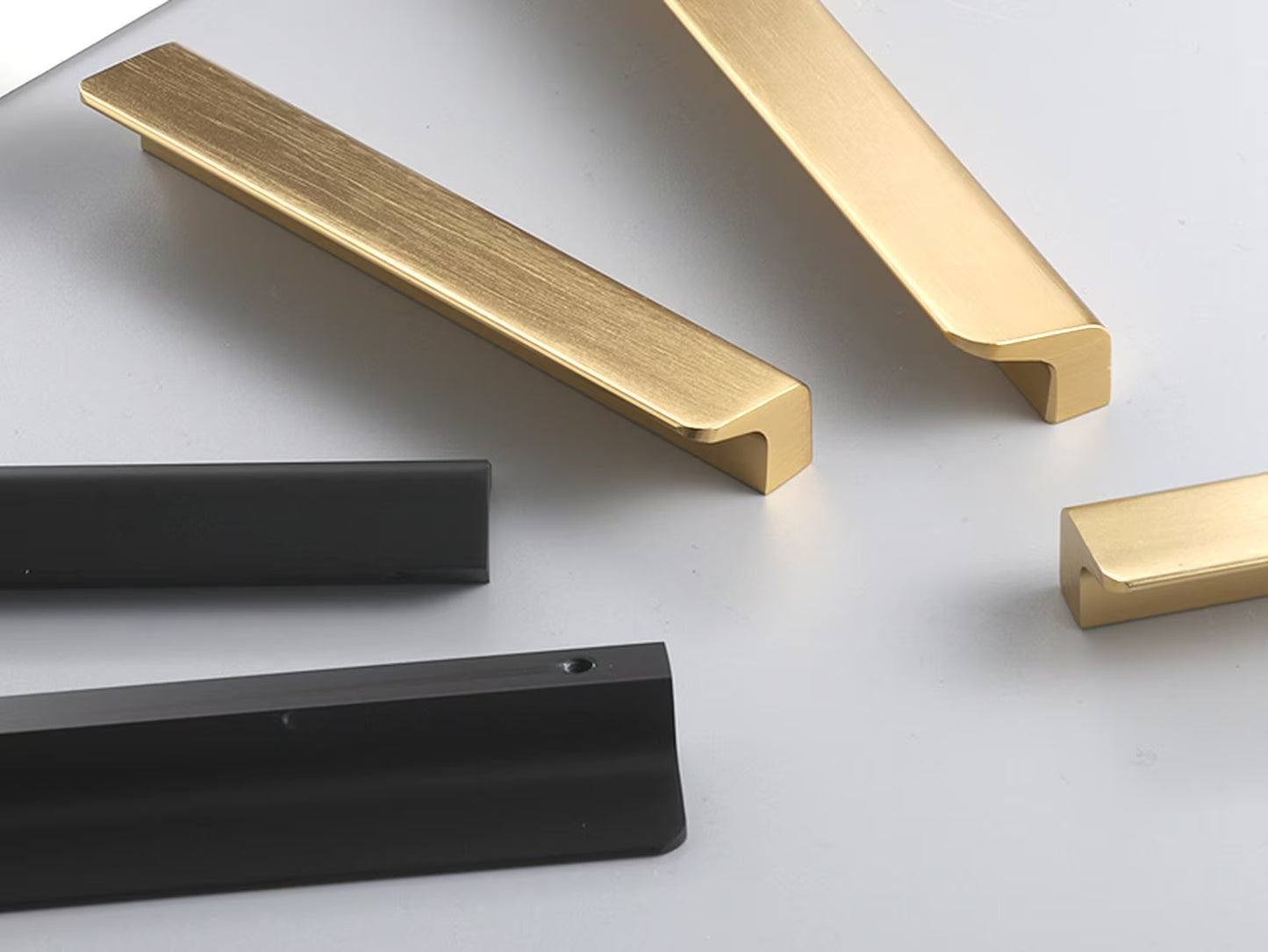 Gold Brass Cabinet Pull Handles, Black, Mid Century Modern, Kitchen Hardware