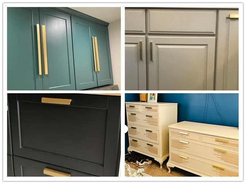 Brushed Gold Brass Cabinet Pull Handles, Alumimum, Mid Century Modern Kitchen Hardware