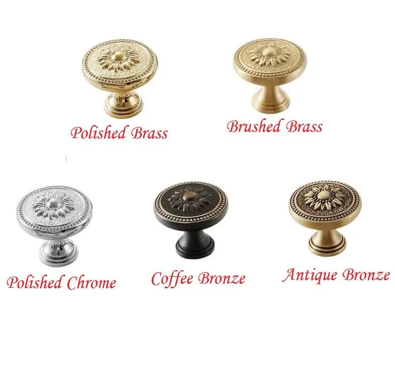 Brass Victorian Floral Drawer Pulls, Round and Oval Cabinet Knobs, Gold Chrome Coffee Bronze