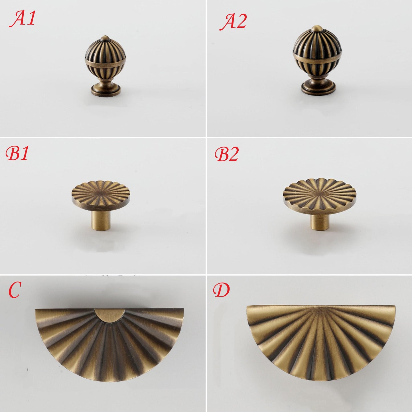 Modern Sunburst Semicircle Cabinet Pulls, Solid Brass, Half Circle, Mid Century Modern Kitchen Hardware