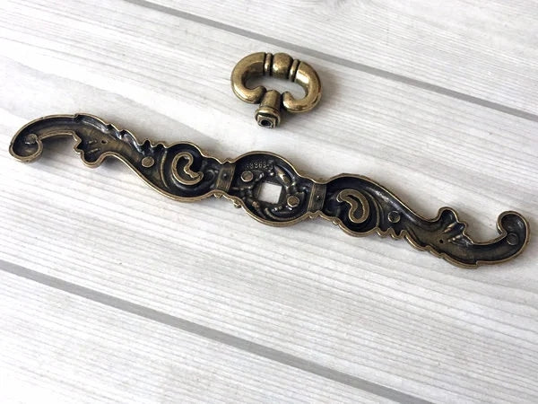 Georgian Antique Bronze Cabinet Drop Pull & Ring Knob with Backplate