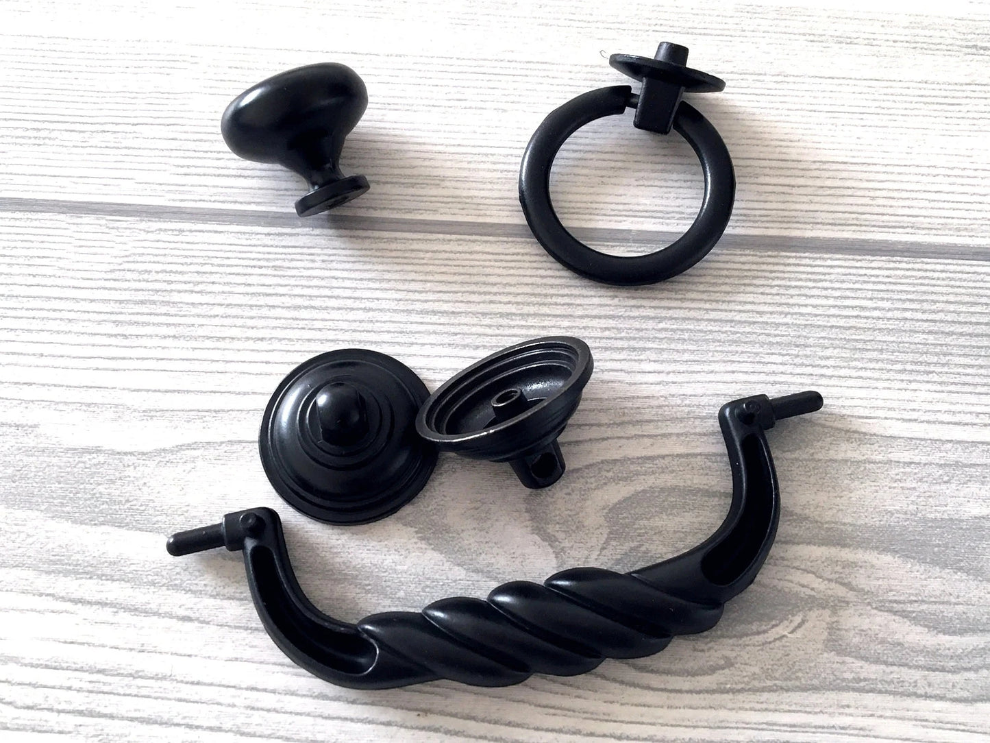 4.5" Black Bail Drawer Pull Handles, Round Knob and Drop Ring