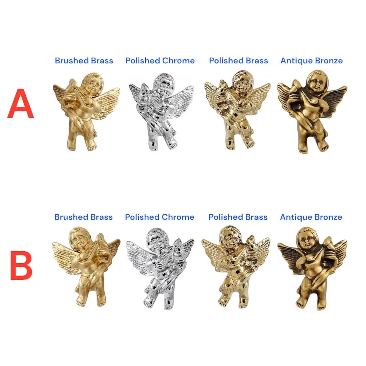 Angel Cupid Design Cabinet Knobs, Solid Brass, Gold, Silver and Bronze