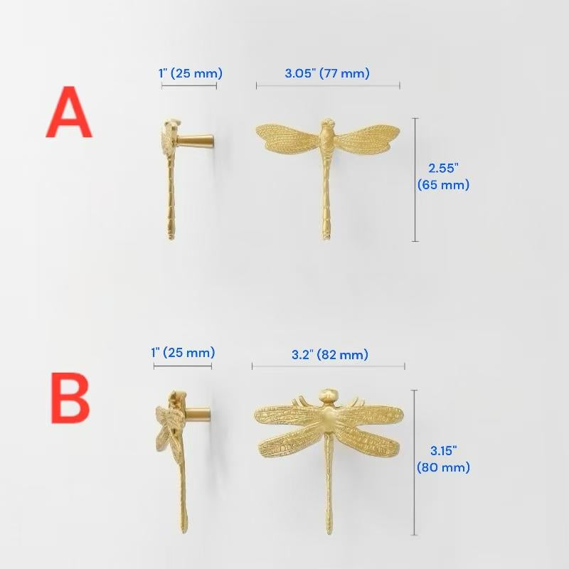 Dragonfly Brass Cabinet Knob, Polished Gold Chrome, Unique Drawer Pull, Kitchen Hardware