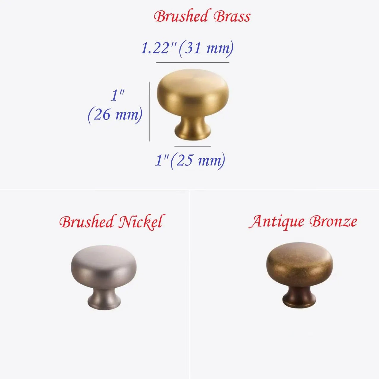 Solid Brass Round Cabinet Knob with Backplate Brushed Gold Nickel Silver Antique Bronze