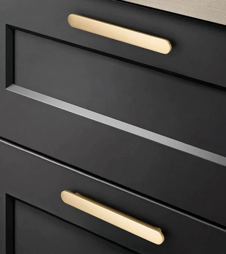 Flat Cabinet Pull Handles, Round Ends, Brushed Nickel, Brushed Gold, Black