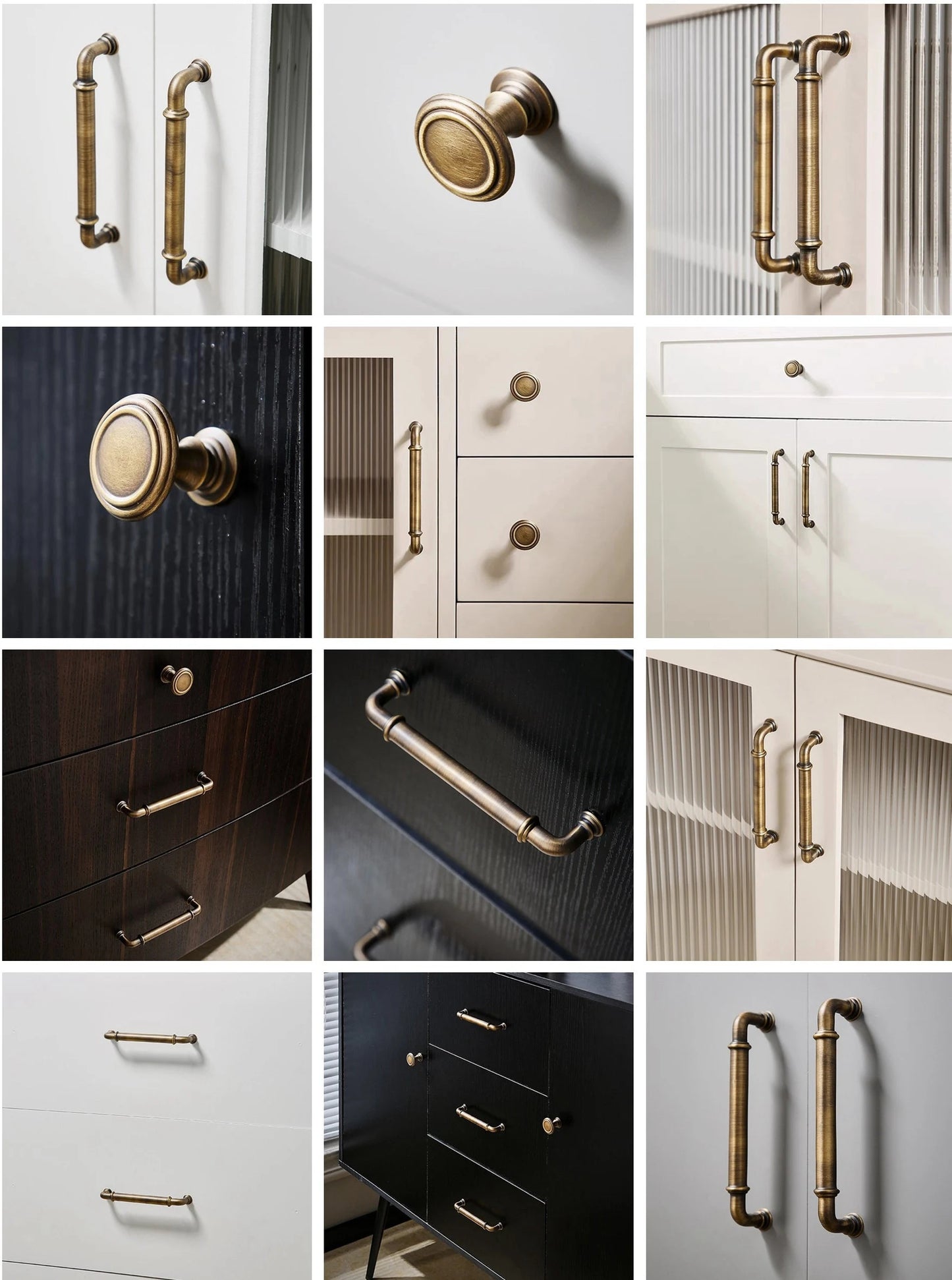 3.75" 5" Solid Brass Cabinet Handles in Antique Bronze, Retro Kitchen Hardware