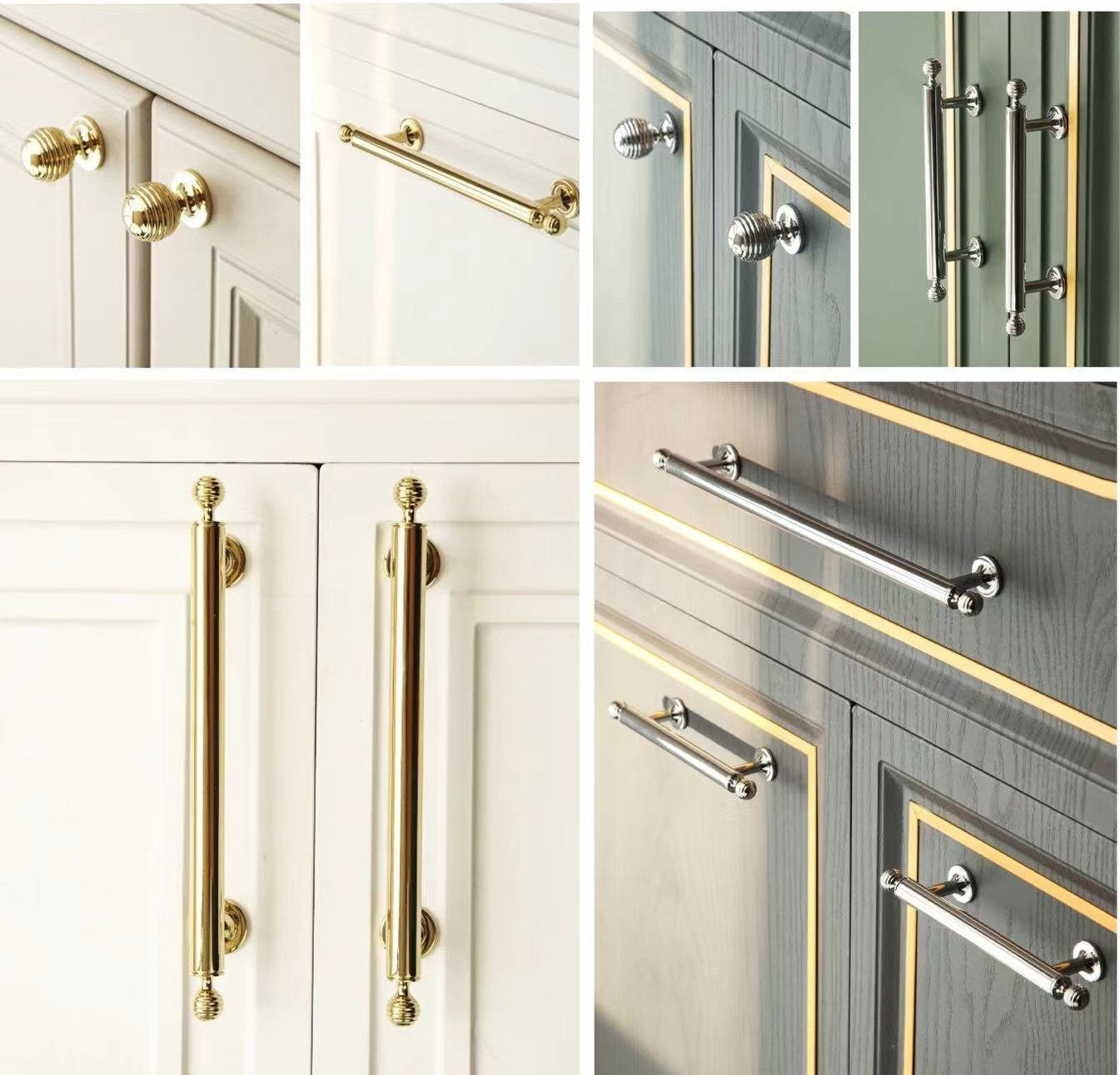 Beehive Brass Cabinet Pulls and Knobs, Polished Gold and Chrome, Luxurious