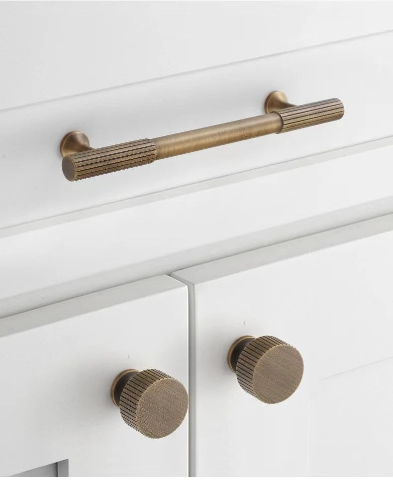 Fluted Brass Cabinet Pulls, Antique Bronze Knurled Kitchen Hardware