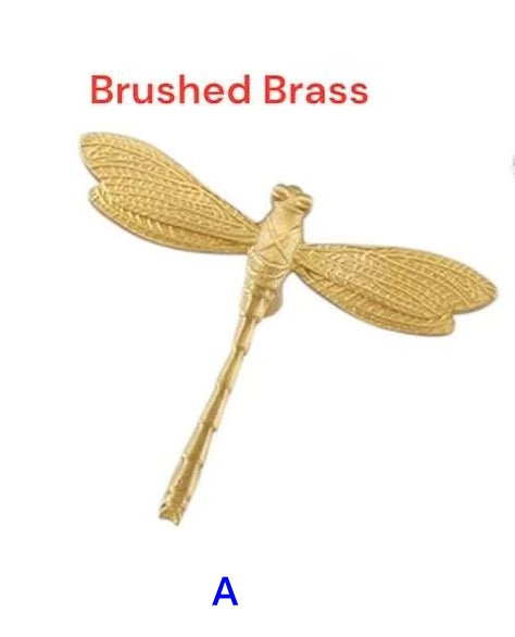 Dragonfly Brass Cabinet Knob, Polished Gold Chrome, Unique Drawer Pull, Kitchen Hardware