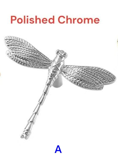 Dragonfly Brass Cabinet Knob, Polished Gold Chrome, Unique Drawer Pull, Kitchen Hardware