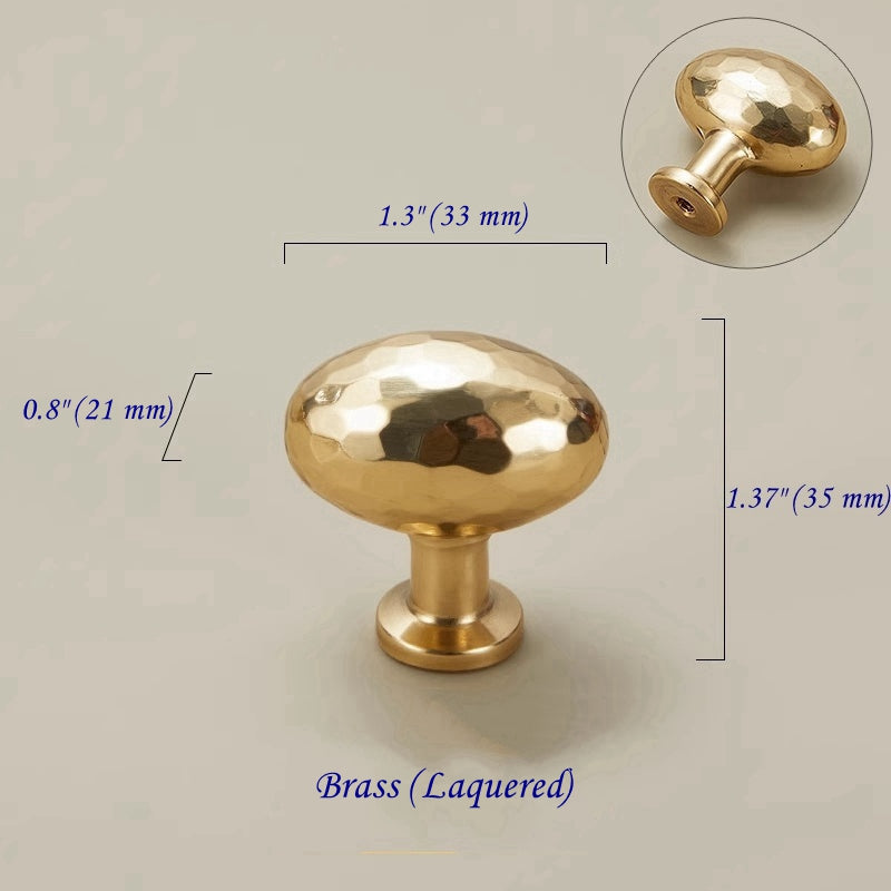 Hammered Brass Knobs, Egg Drawer Pulls, Bronze Gold Silver