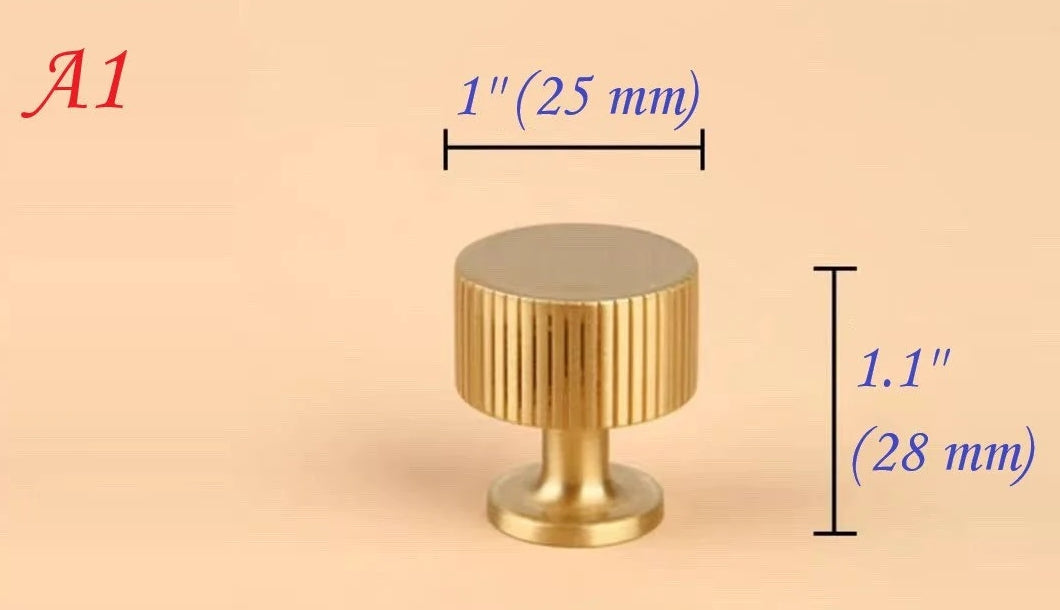 Solid Brass Cabinet Knobs, Classic Cylinder Knurled, Kitchen Hardware