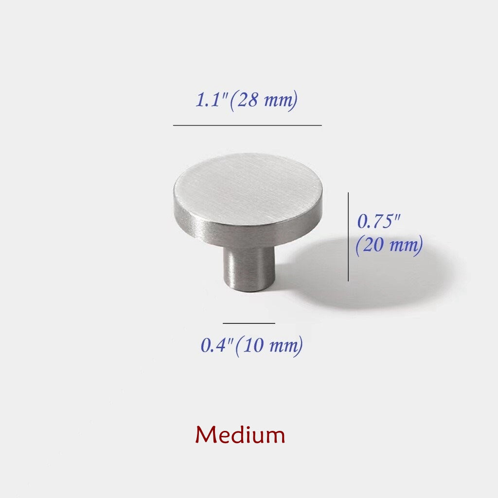 Brass Circle Knobs, Brushed Nickel, Minimalist Kitchen Cabinet Hardware