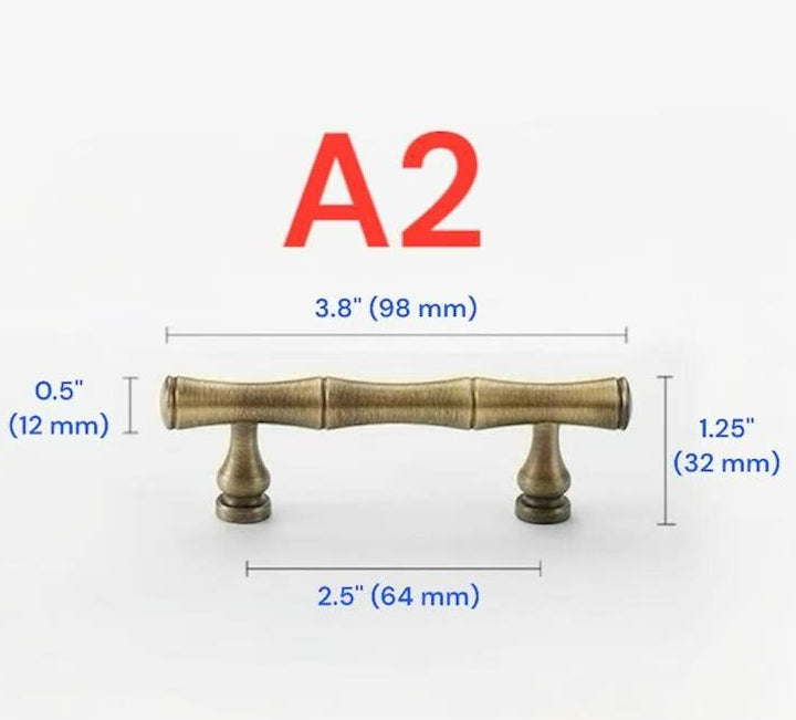 2.5" 3.75" 5" 6.25" Asian Style Bamboo Cabinet Handle, Antique Bronze, Solid Brass