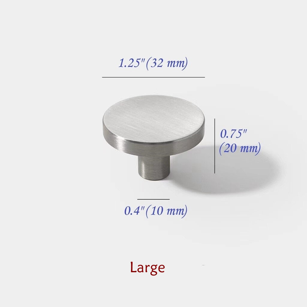 Brass Circle Knobs, Brushed Nickel, Minimalist Kitchen Cabinet Hardware