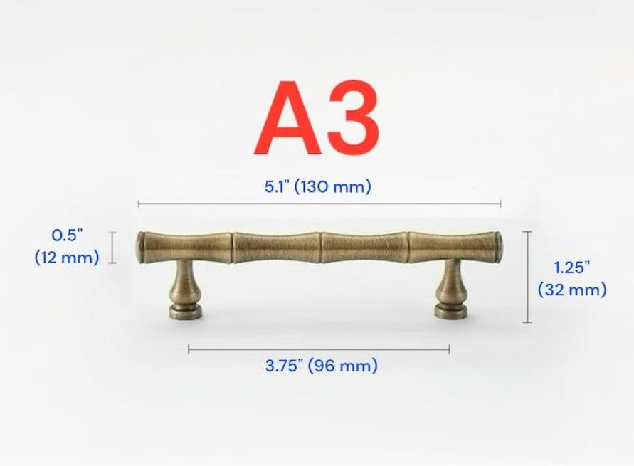 2.5" 3.75" 5" 6.25" Asian Style Bamboo Cabinet Handle, Antique Bronze, Solid Brass