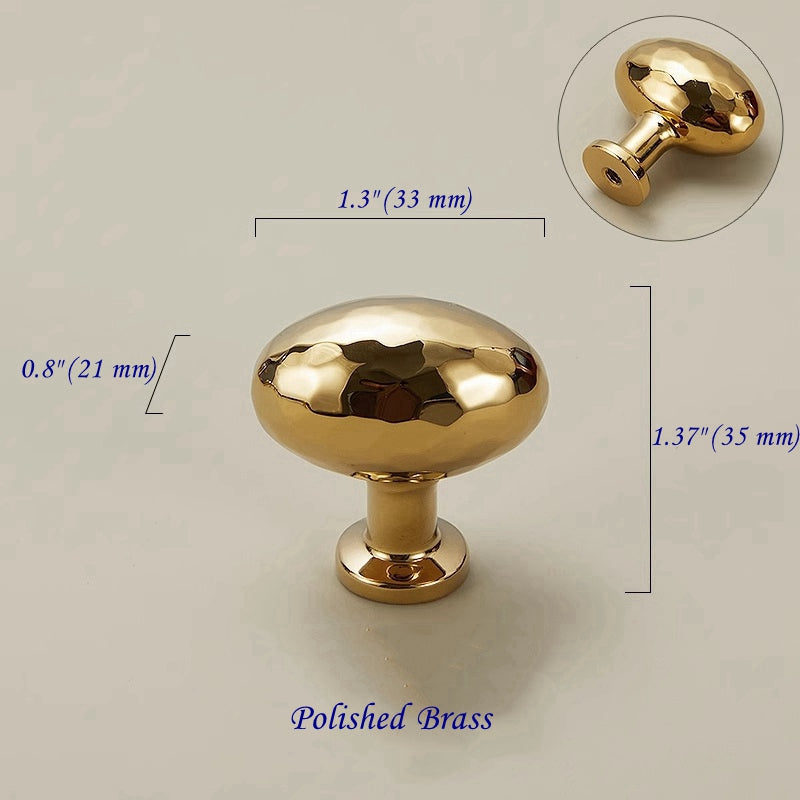 Hammered Brass Knobs, Egg Drawer Pulls, Bronze Gold Silver
