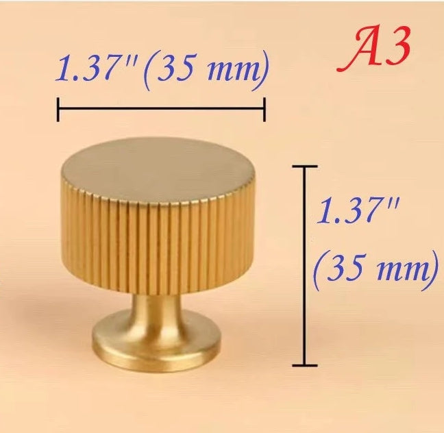 Solid Brass Cabinet Knobs, Classic Cylinder Knurled, Kitchen Hardware