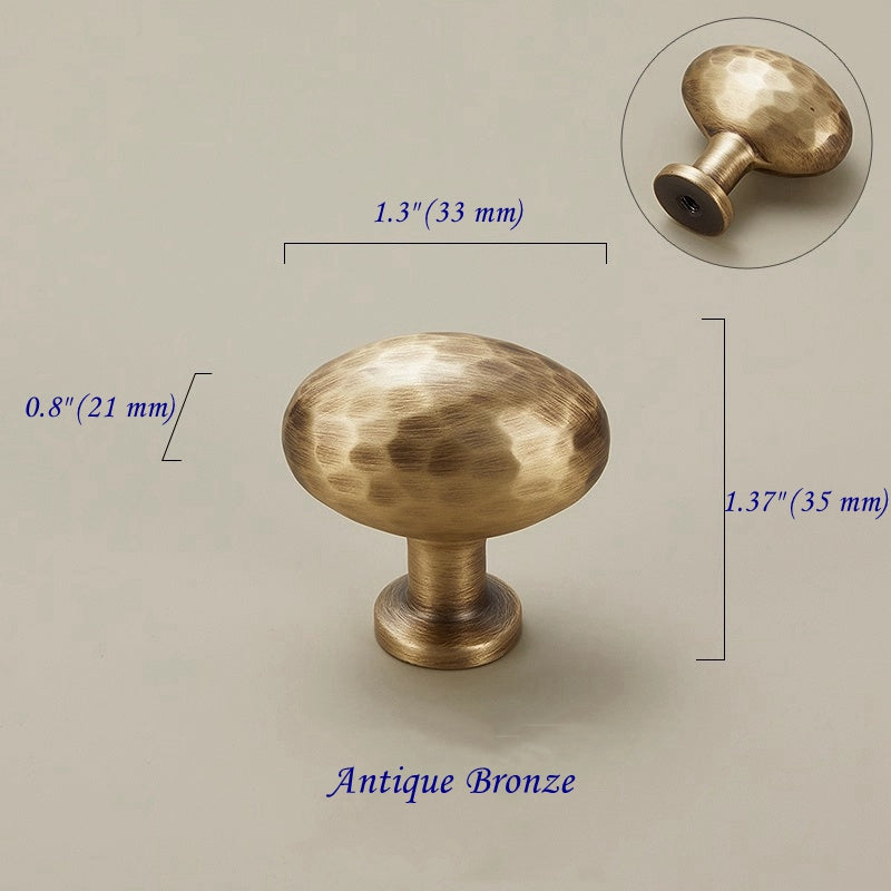 Hammered Brass Knobs, Egg Drawer Pulls, Bronze Gold Silver