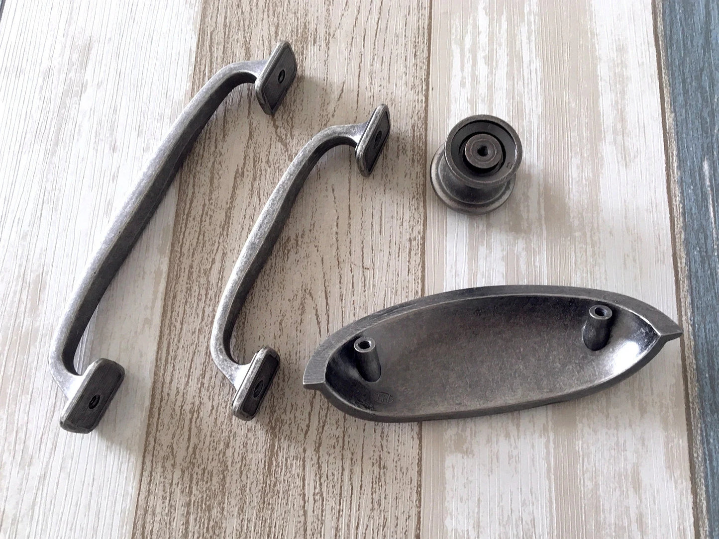 3" 3.75" 5" Cabinet Pull Handles, Antique Pewter, Rustic Kitchen Hardware