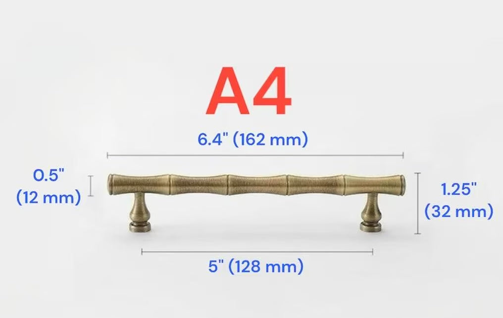 2.5" 3.75" 5" 6.25" Asian Style Bamboo Cabinet Handle, Antique Bronze, Solid Brass