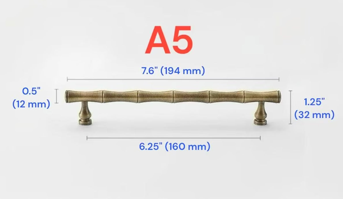 2.5" 3.75" 5" 6.25" Asian Style Bamboo Cabinet Handle, Antique Bronze, Solid Brass