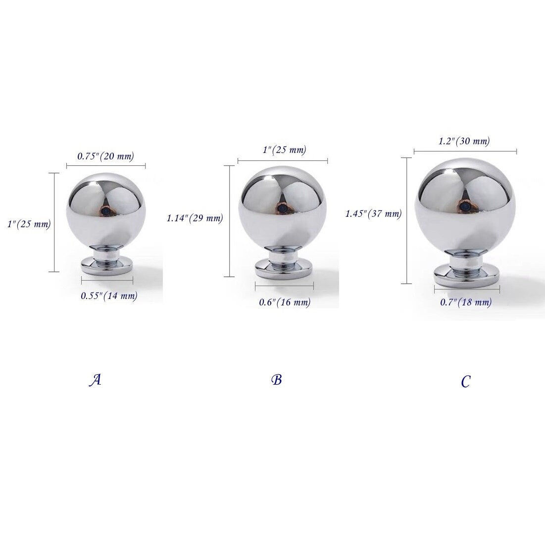 Polished Chrome Brass Cabinet Bar Handles, Ball Knobs, Contemporary Kitchen Hardware