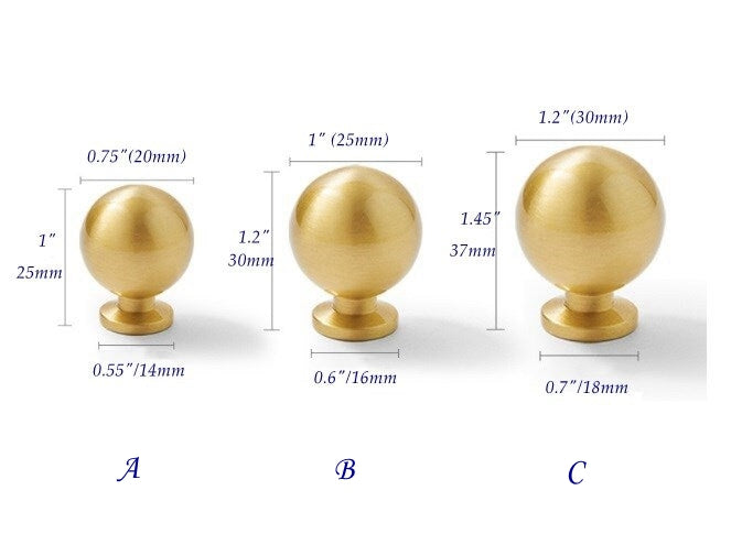 Brass Cabinet Bar Handles, Ball Knobs, Kitchen Hardware