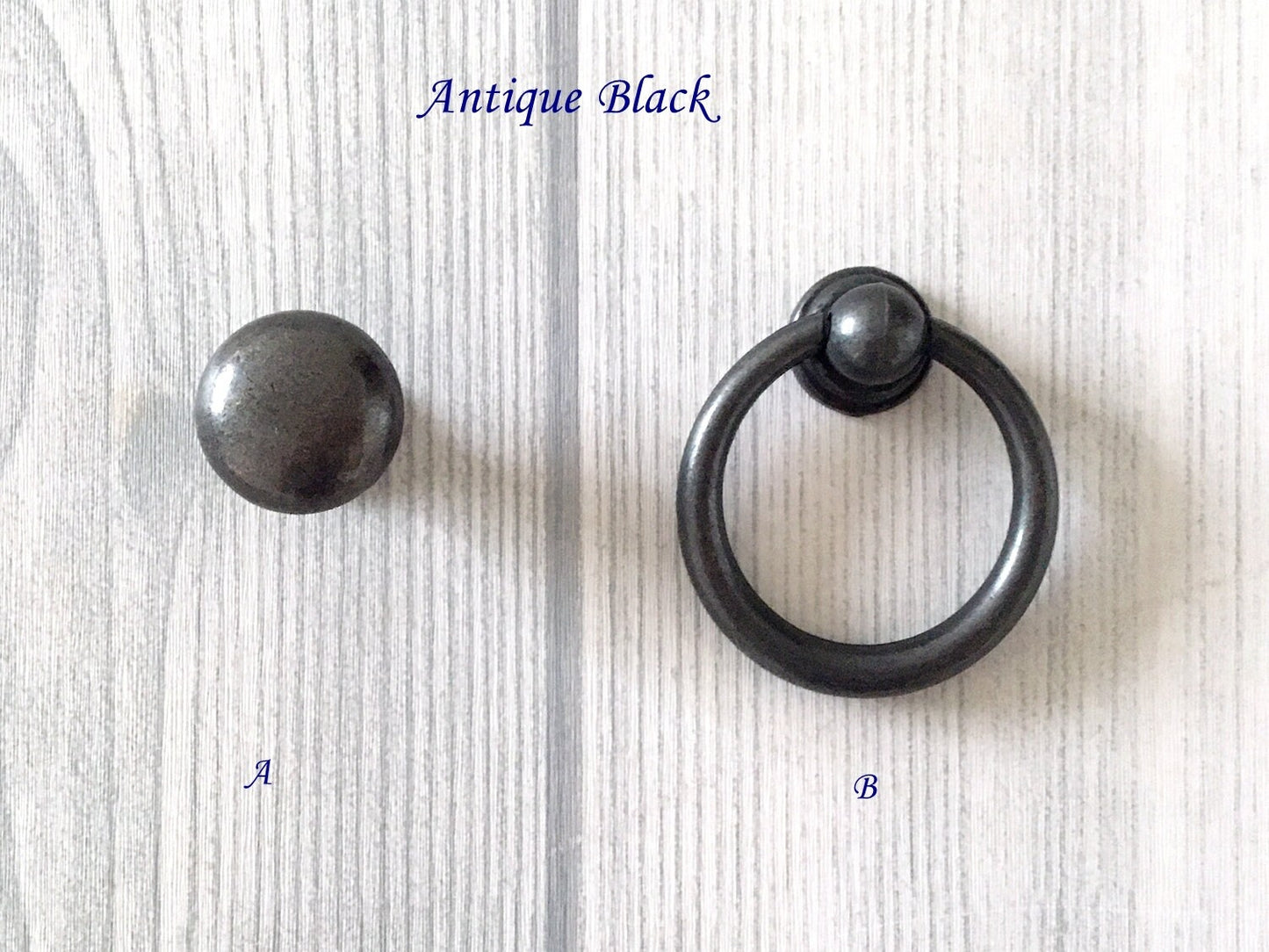 Drop Ring Drawer Pulls with Small Knobs, Antique Bronze Black