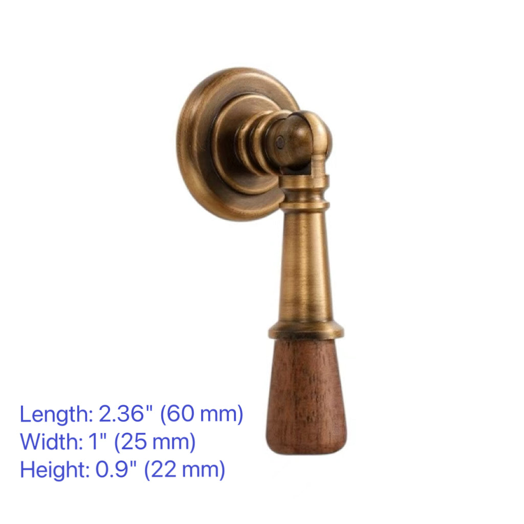 Wood & Brass Drawer Handle, Pendant Walnut Cabinet Pull, Japandi Kitchen Hardware