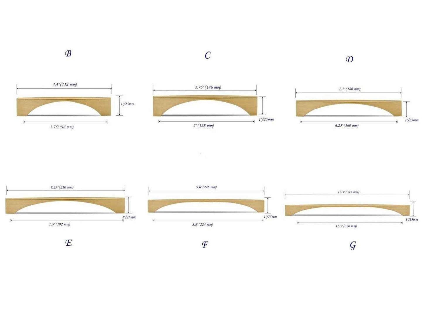 Gold Kitchen Cabinet Handles - 96 128 160 192 224 320 mm