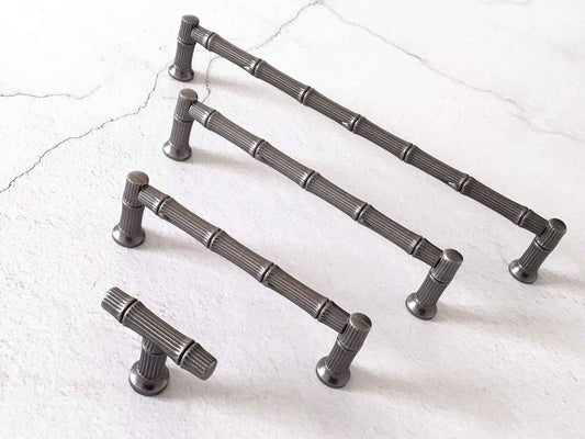 Antique Pewter Bamboo Cupboard Pulls - 96 128 192 mm Centers