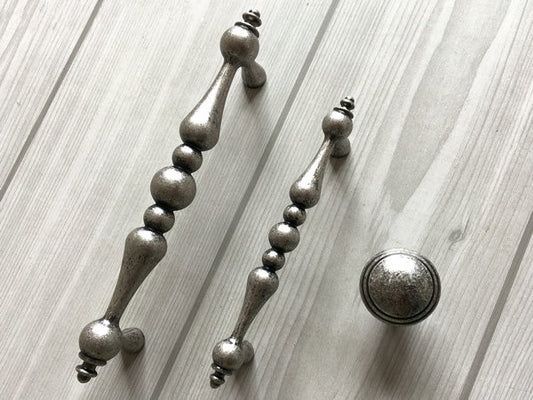 3.75" 5" Antique Pewter Cabinet Pull & Drawer Knob, Retro Kitchen Hardware