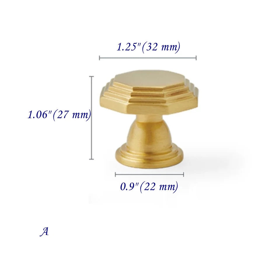 3.75" 5" 7.5" Octagonal Brass Cabinet Handles Brushed Gold Vanity Pulls