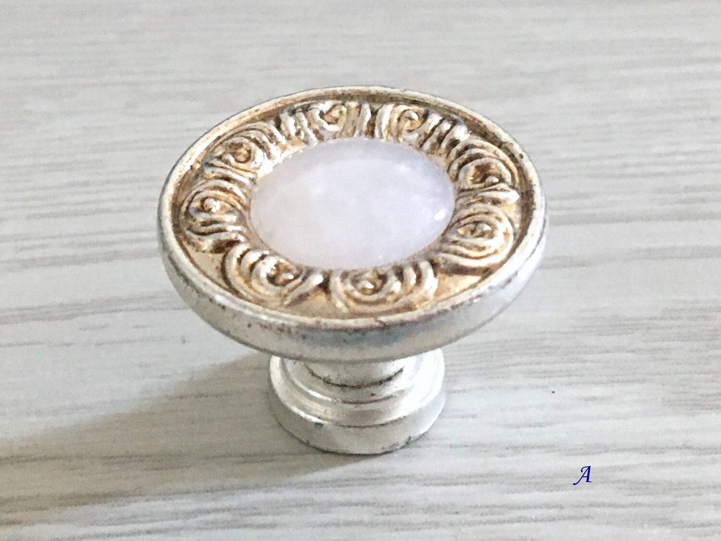 Drawer Knobs with Backplate, Shabby Chic, White Antique Silver